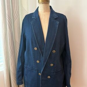 Anne Klein Double-Breasted Denim Blazer XL